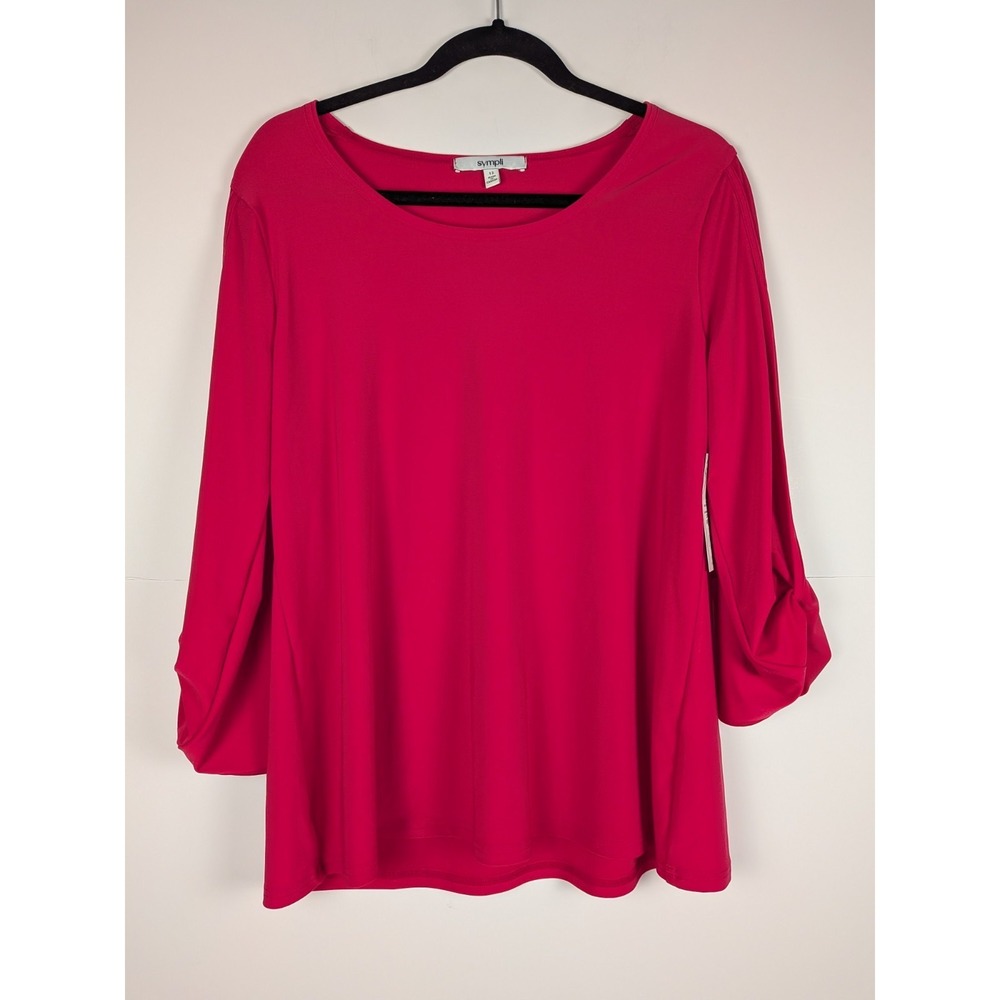NWT Sympli Sleeve Twist Top size 12 Red 3/4 Sleeve Stretch Jersey